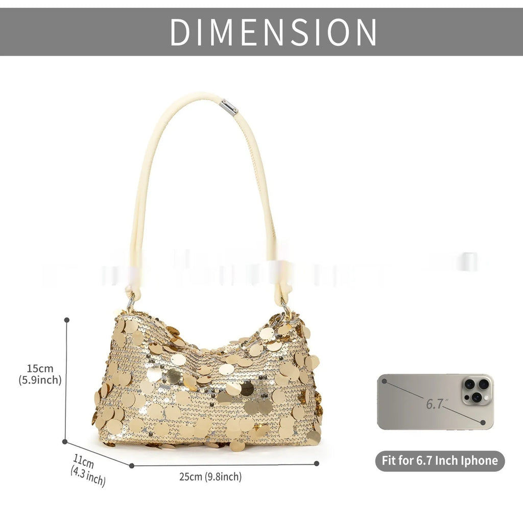 Gold women's shoulder crossbody bag with sandwich pocket design and single strap