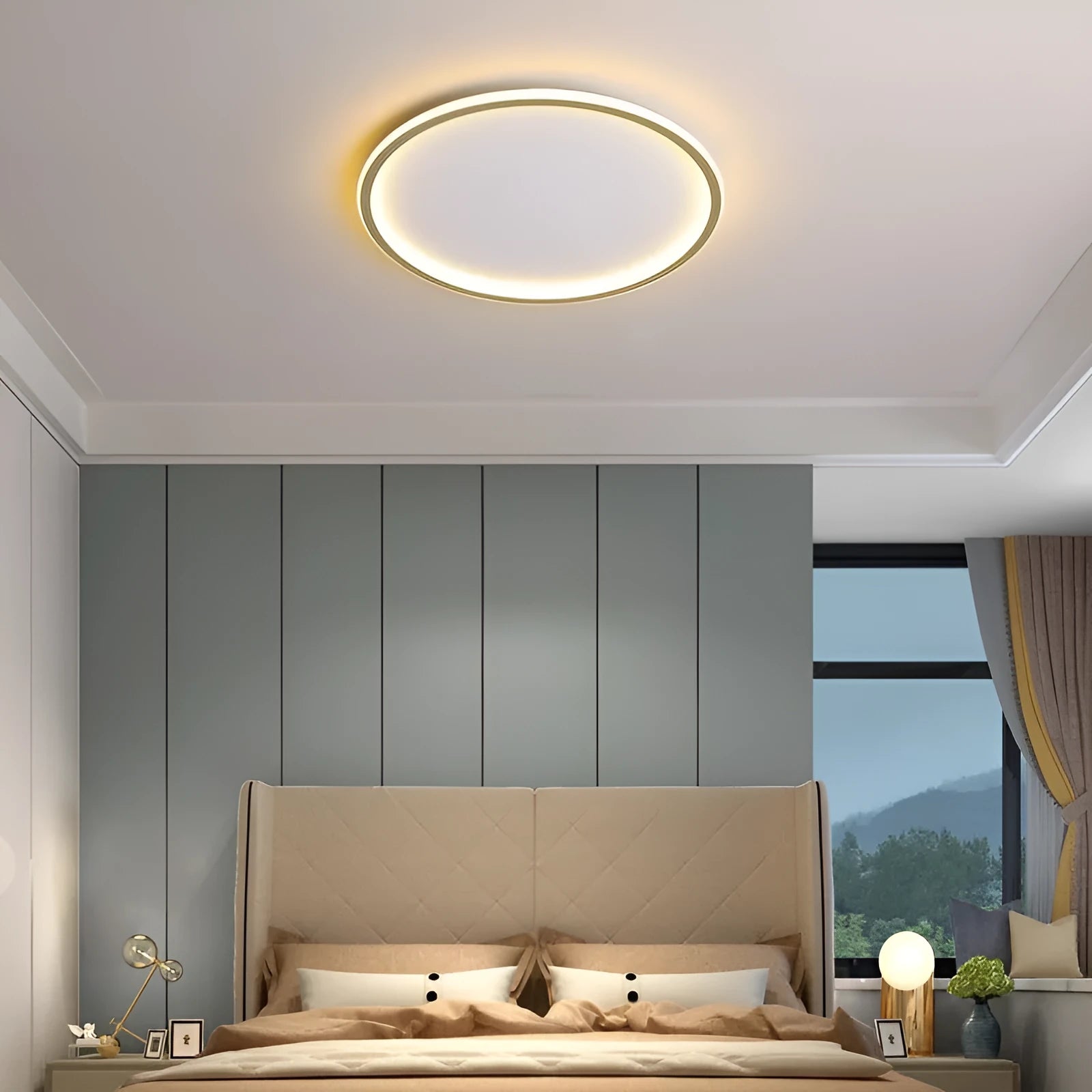 Minimalist LED ceiling lamp in black, gold or white finish with adjustable tricolour lighting