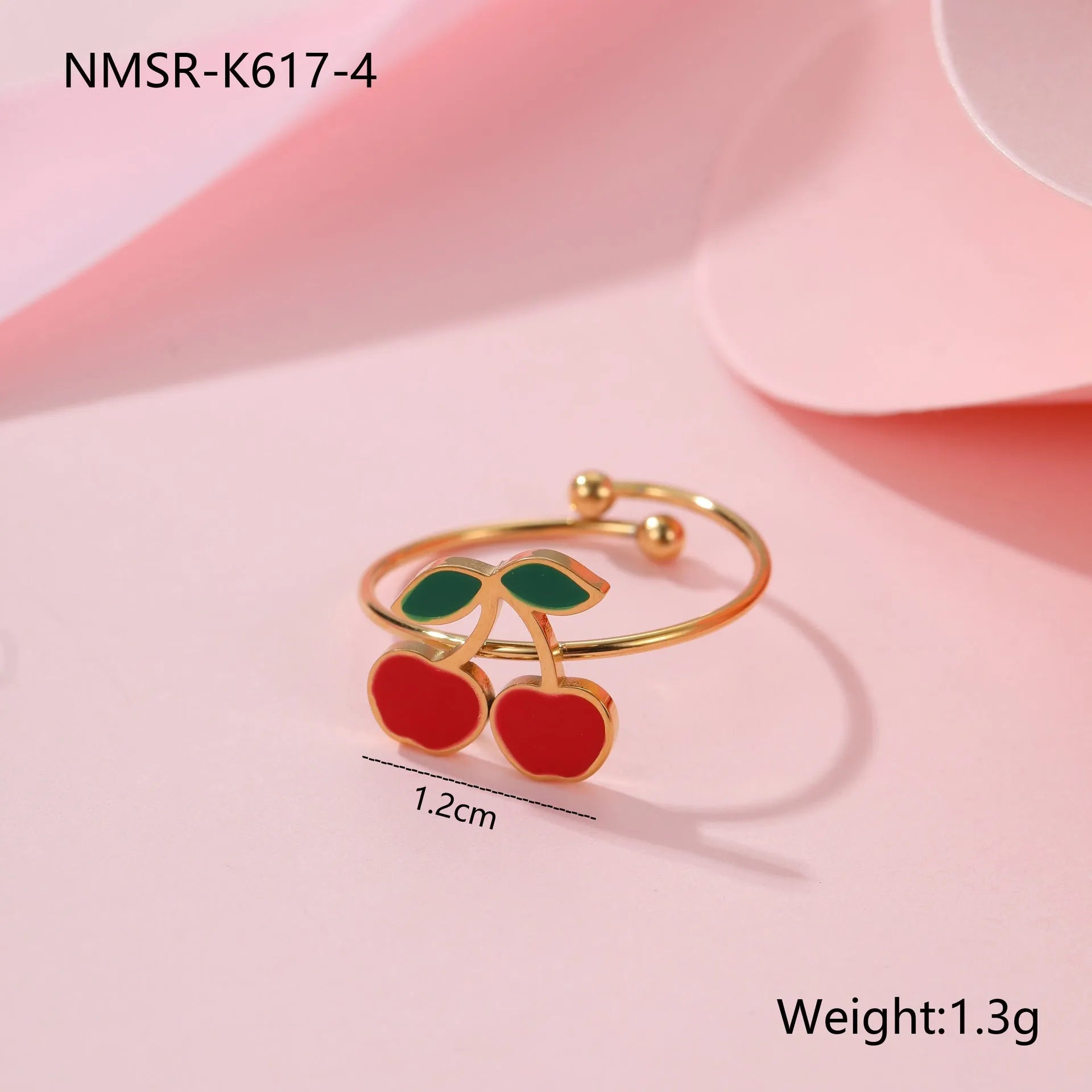 Cherry jewellery set with necklace, bracelet, earrings and ring in stainless steel with 18K electroplated finish