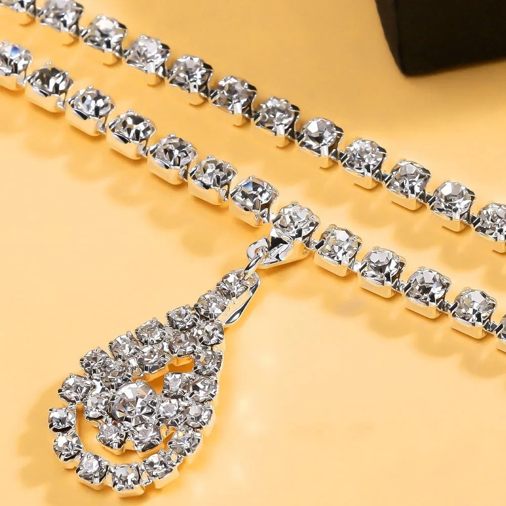 Gold rhinestone water drop pendant waist chain with lobster clasp, 115cm length