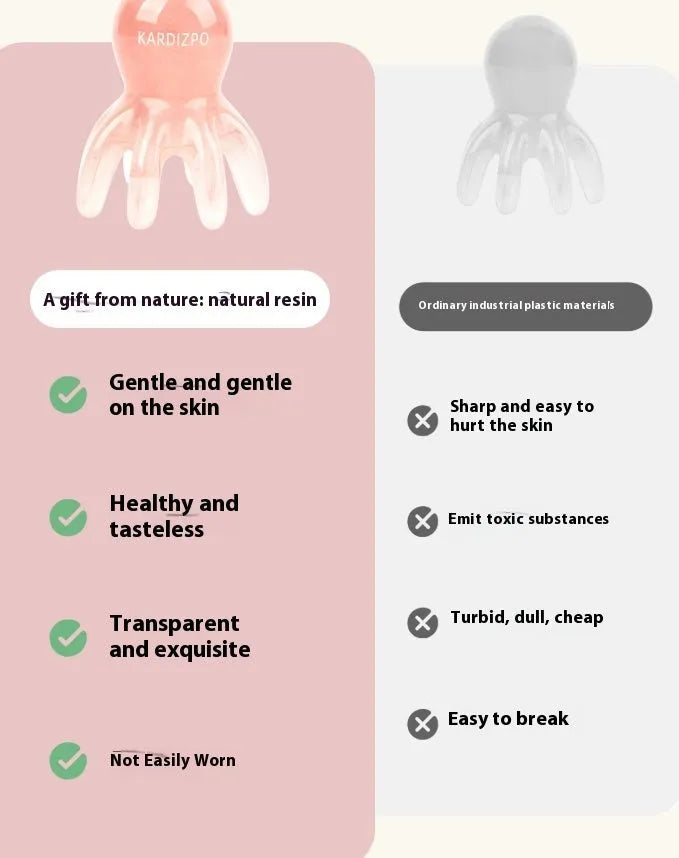 Pink octopus-shaped massage comb for facial meridian stimulation with storage bag