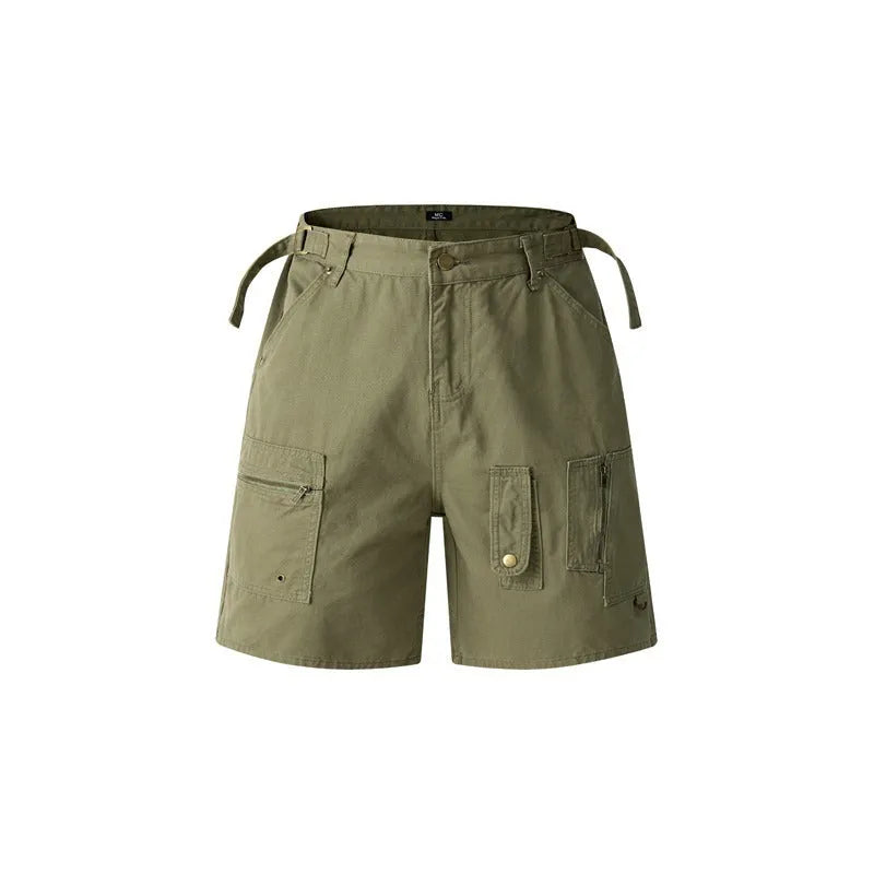 Retro workwear shorts in washed cotton with zipper closure and loose fit