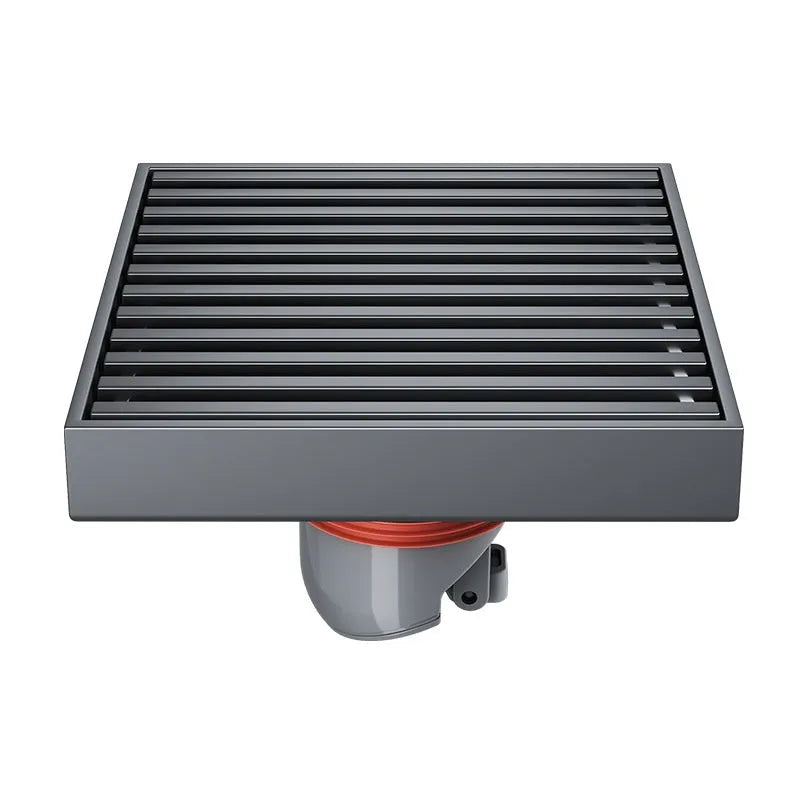 Gun grey 304 stainless steel courtyard floor drain with a square 15x15 cm plastic core.