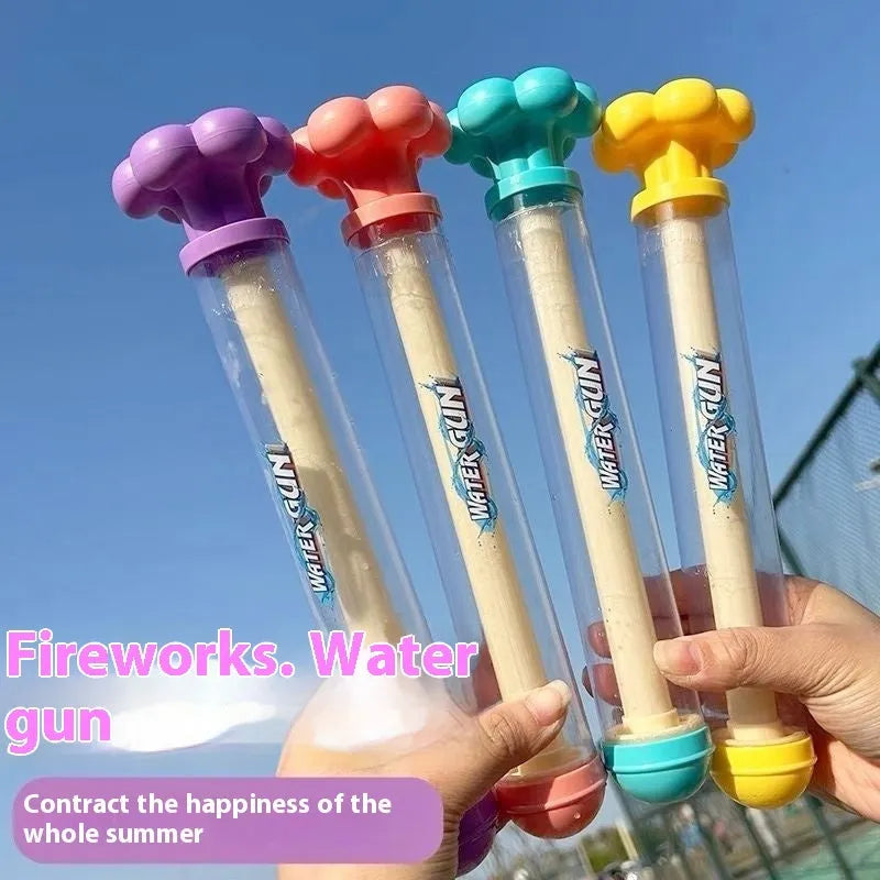 Plastic pull-out children's toy water pistol 27cm single tube water monitor in blue fireworks shape