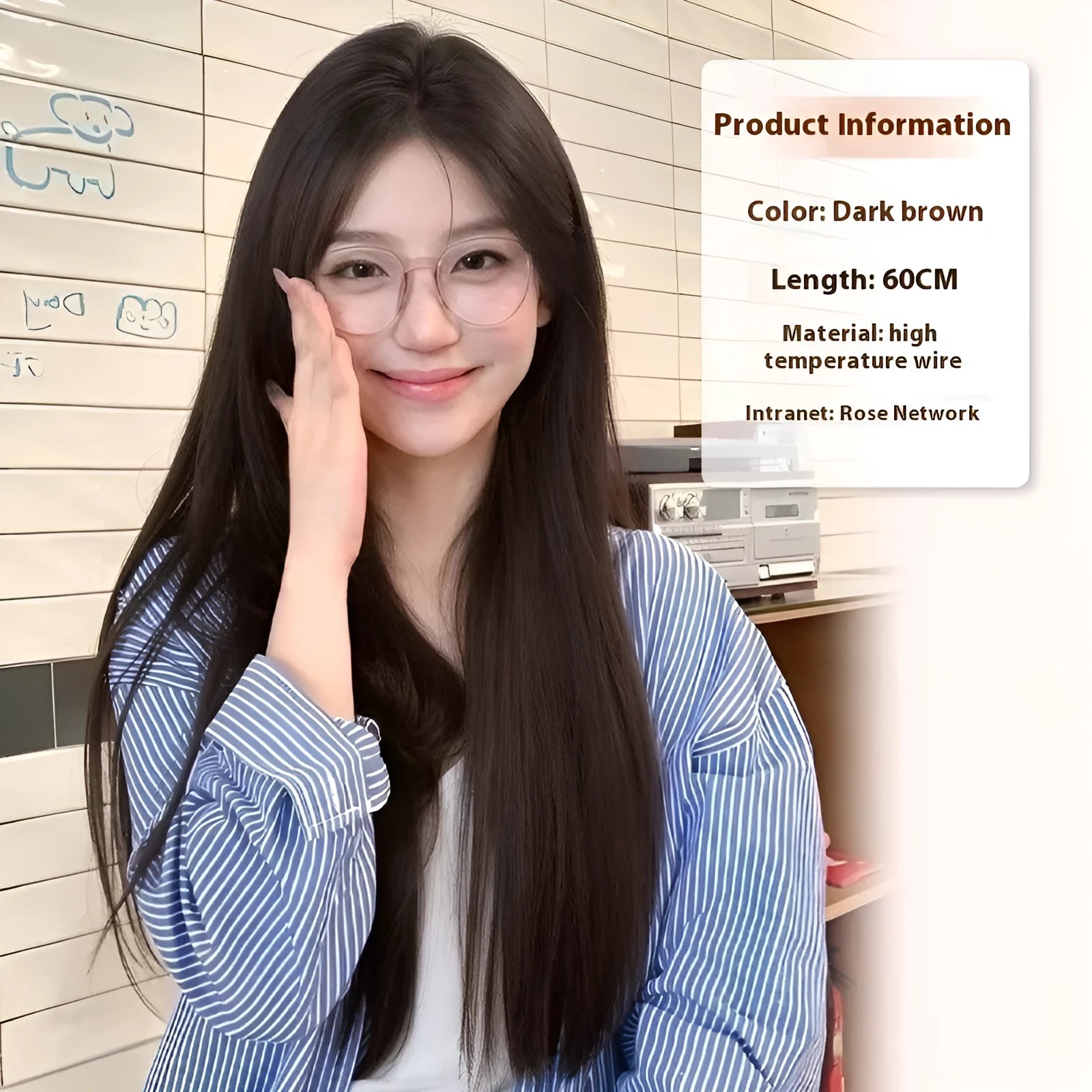 Natural black full-head forehead lace wig with straight mid-length hair displayed with comb, clip, bracket, and bottle.