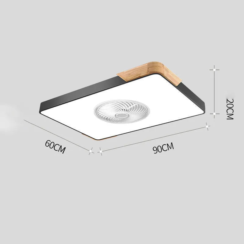 Nordic ceiling fan lamp with light on solid wood base, available in rectangular, round, or square options