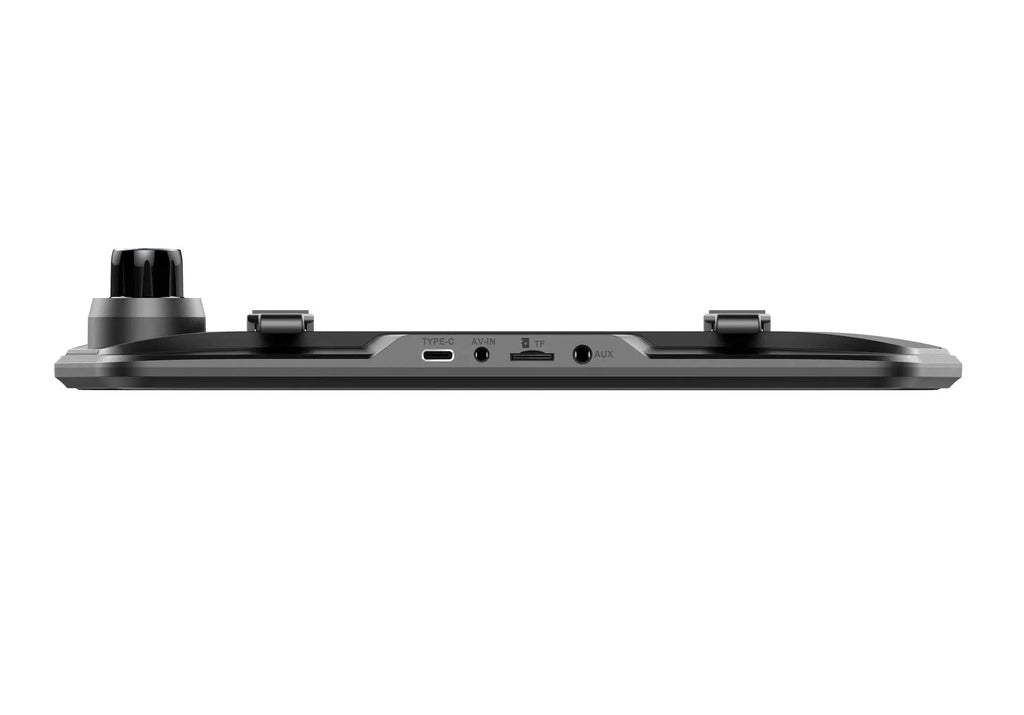 Black dual-lens driving recorder with 9.66-inch touch screen mounted on car windscreen.