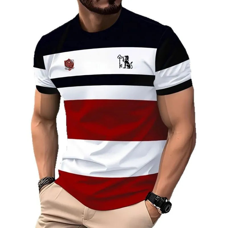 Men's loose fit short-sleeved T-shirt with digital 3D printed striped pattern