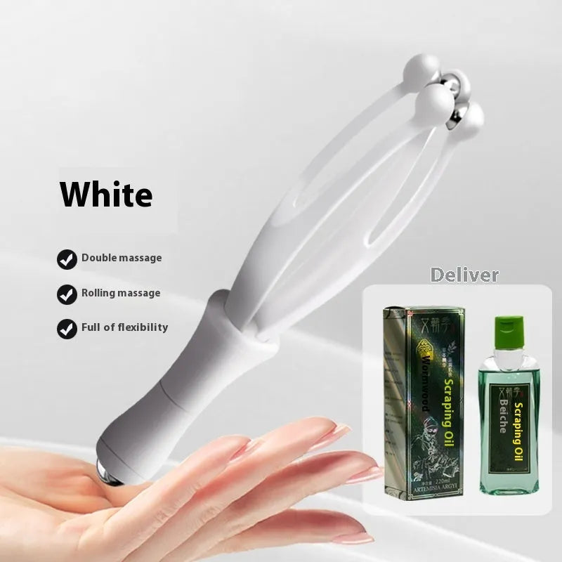 Blue and white finger massager roller with chrome steel balls for hand therapy