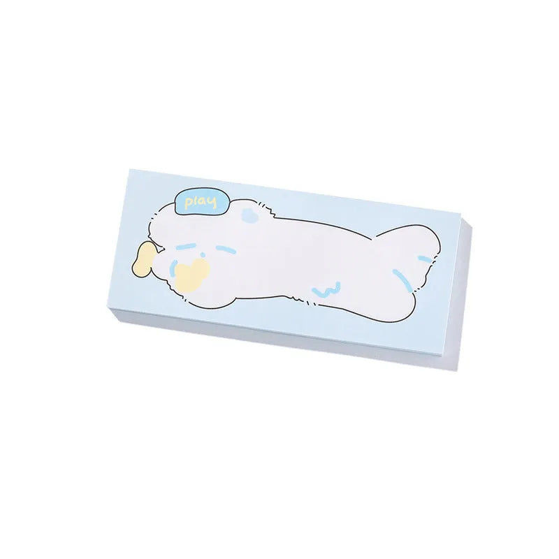 Pack of cartoon hand design sticky notes showing six different style options and three size formats.