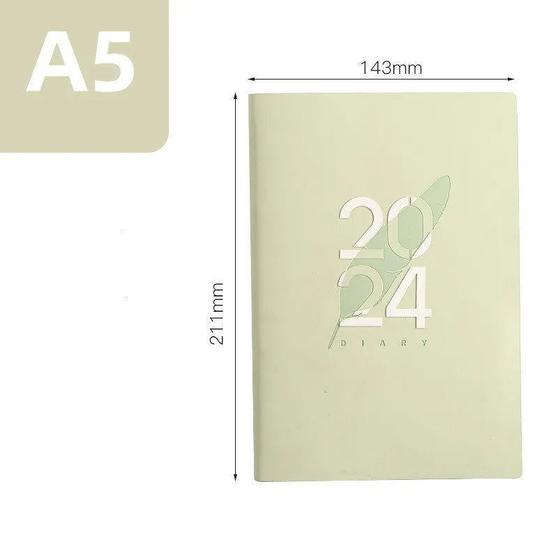 2024 English Schedule Book Daily Planner with blue imitation leather cover, 143 x 211mm