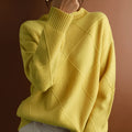 Long-sleeved knitwear top with plain weave and collage splicing, one size, beige colour