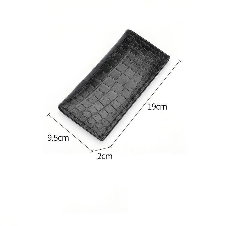 Men's black genuine leather business wallet with card and coin slots on white background