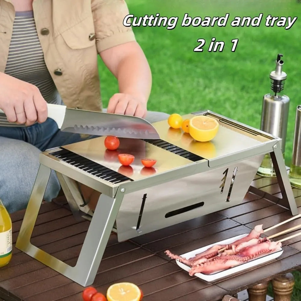 Small foldable portable charcoal grill for camping and outdoor cooking