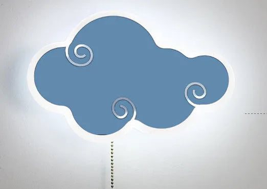 White cloud-shaped children's wall lamp with acrylic cover mounted on a bedroom wall.