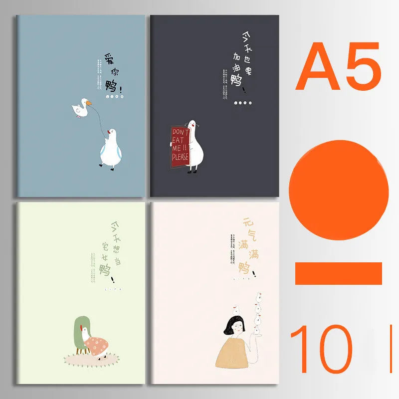 Bundle of ten soft-cover kraft paper notebooks with thread binding in various animal and nature designs.