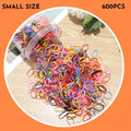Open reusable container showing hundreds of thin, colourful TPU baby hair ties for toddlers.
