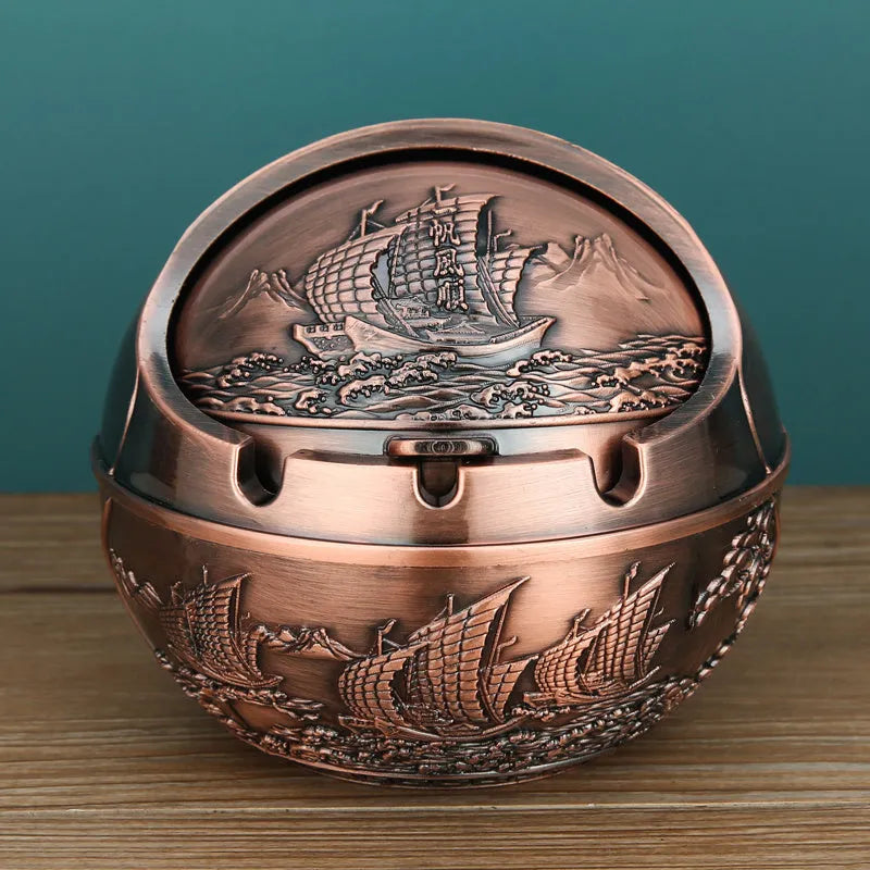 Creative alloy ashtray in bronze with smoke extinguishing slot, featuring a detailed Money Tree design.