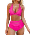 Women's black polyester bikini set with briefs bottom and matching top