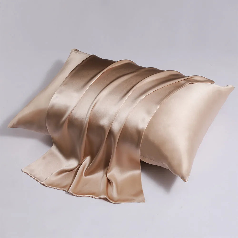 Double-sided silk pillowcase with concealed zip in baby blue colour showing size options