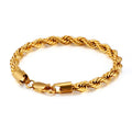 Gold double colour twist chain titanium steel bracelet with geometric design on white background