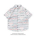 Full printed short sleeve shirt with floral pattern in loose cardigan style