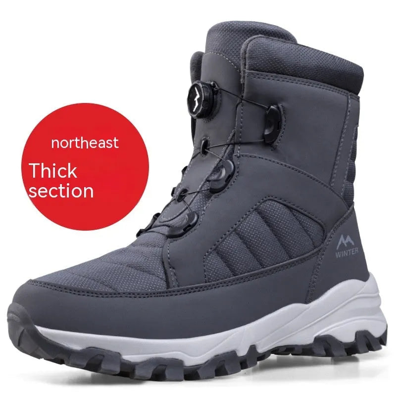 Men's button snow boots fleece-lined winter non-slip Oxford cloth upper black