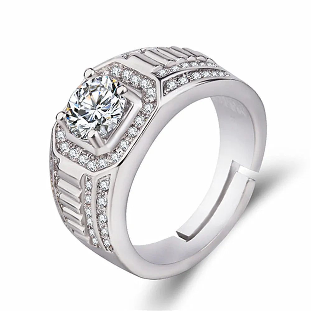 Men's adjustable copper ring with square diamond design in gold or platinum finish
