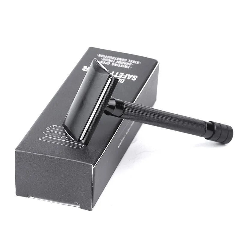 Traditional manual shaving razor and brush combination set in metal construction
