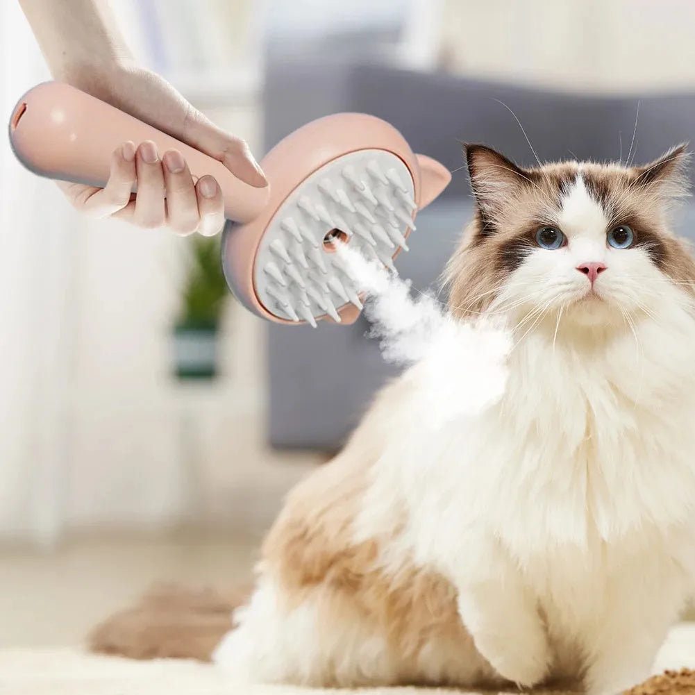 Rechargeable cat grooming brush with mist, self-cleaning slicker brush, ergonomic ABS TPR silicone, 18x9.5x5cm, available in blue pink yellow