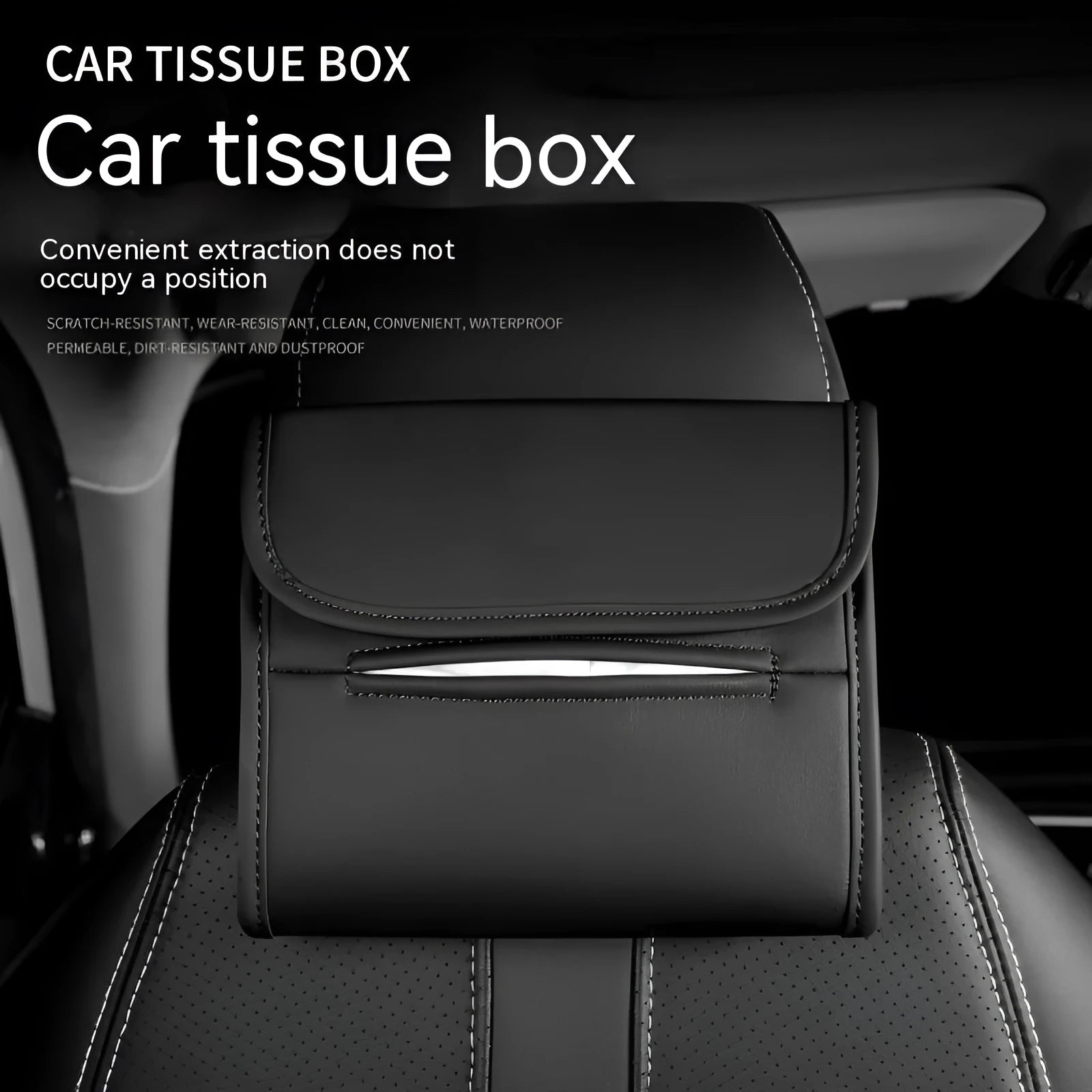 Leather car tissue box holder with elastic band button mounting on car sun visor