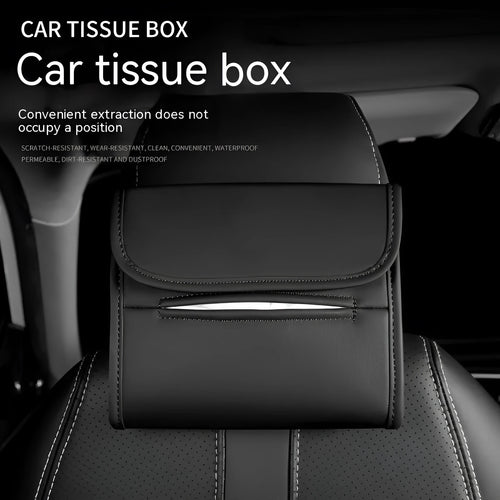 Leather car tissue box holder with elastic band button mounting on car sun visor