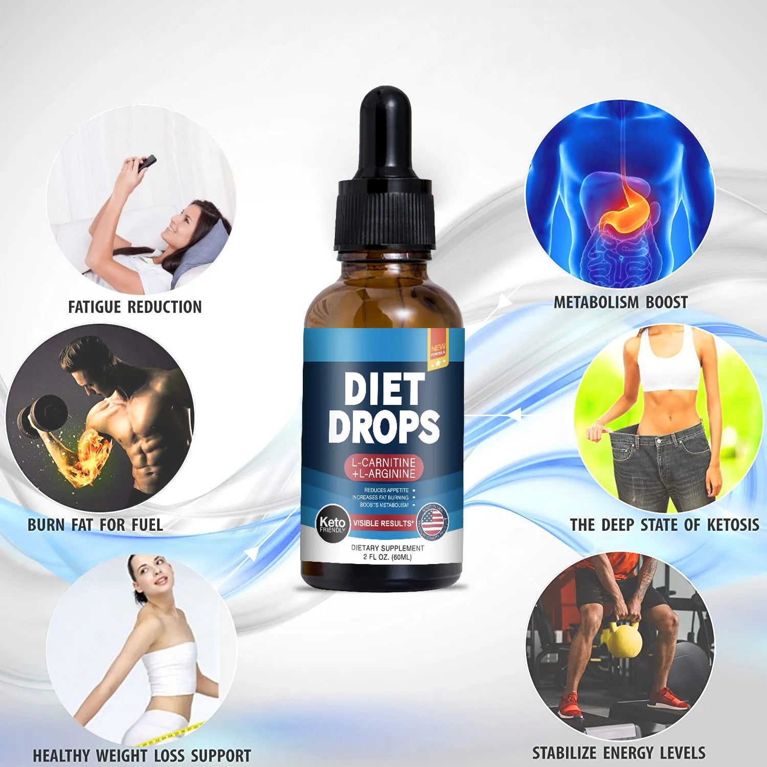 60ml bottle of ketone drops liquid supplement with dropper