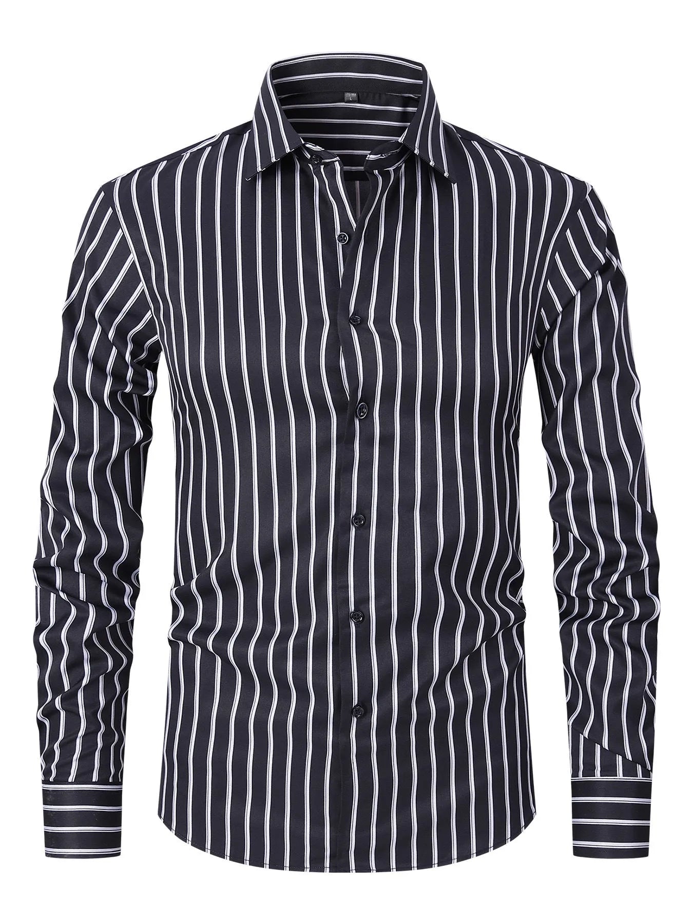 Men's striped long sleeve business shirt in polyester blend fabric with slim fit cardigan styling
