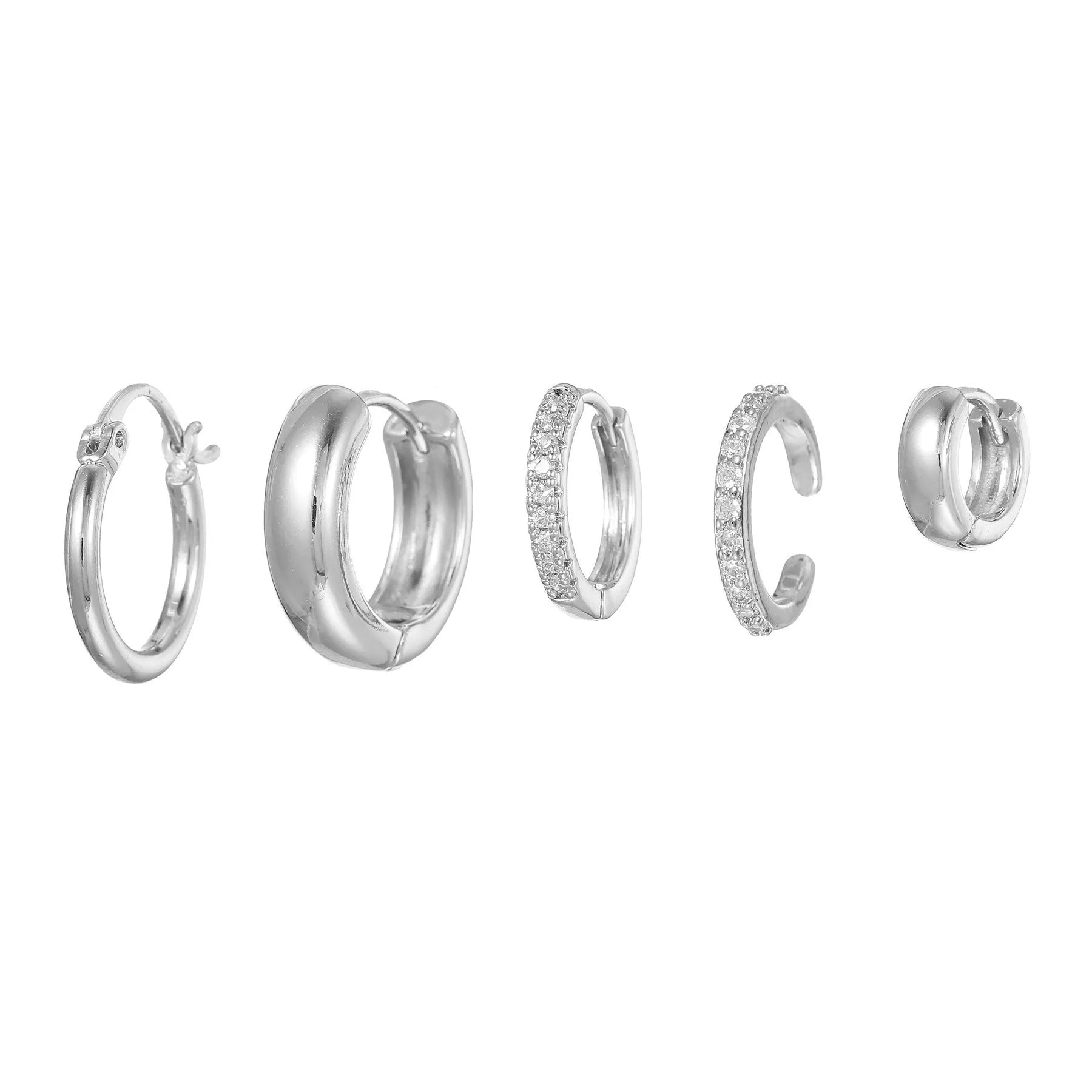Geometric round ring earrings set of 5 for women, copper inlaid zircon, gold and white K colour options