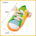 Plastic slippers-shaped dog toy with squeaker in yellow, black, or blue colour options