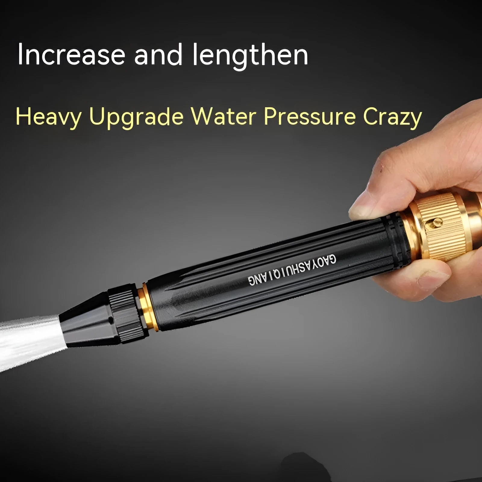 Black straight car washing water gun with choice of alloy or plastic body and nozzle type.