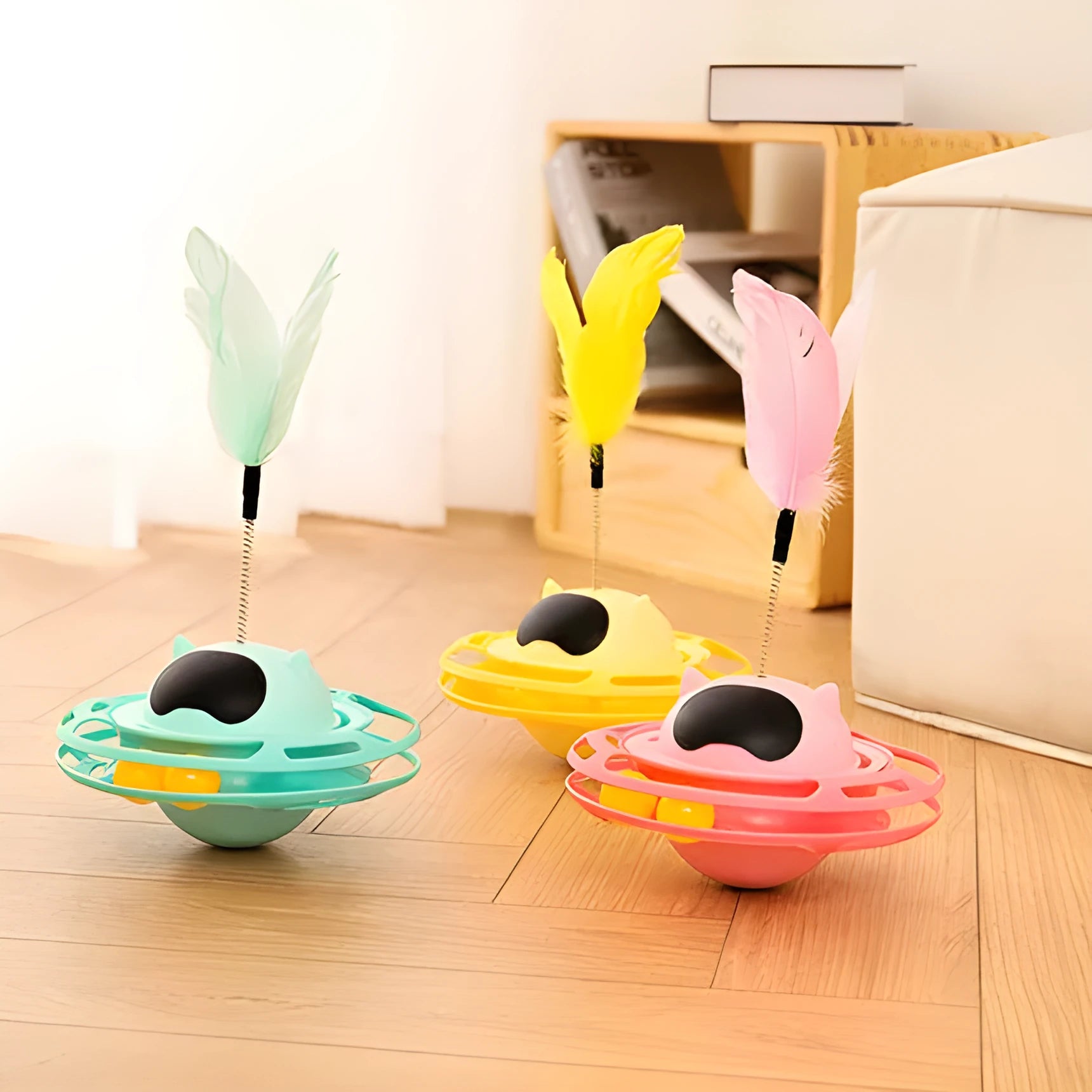 Pink cat rotating tumbler toy with self-play mechanical spinning action