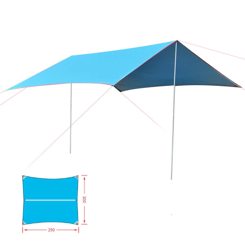 UV and rainproof awning outdoor camping tent in khaki, 300x290CM, made from 150D Oxford cloth with galvanised poles