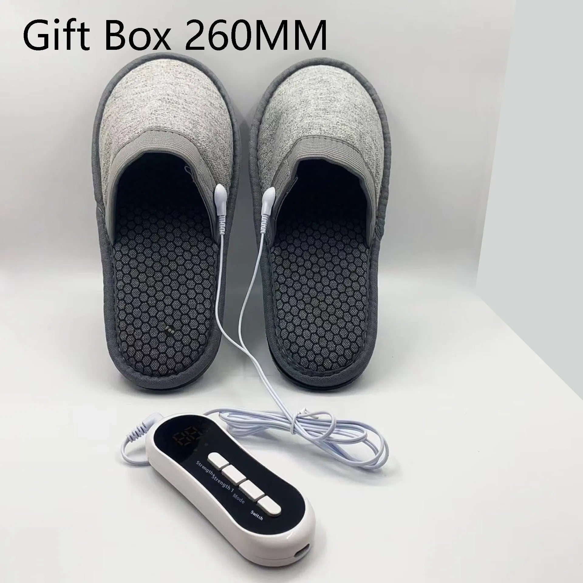 Gray micro current massage slippers with pulse electrode therapy, linen upper and non-slip sole