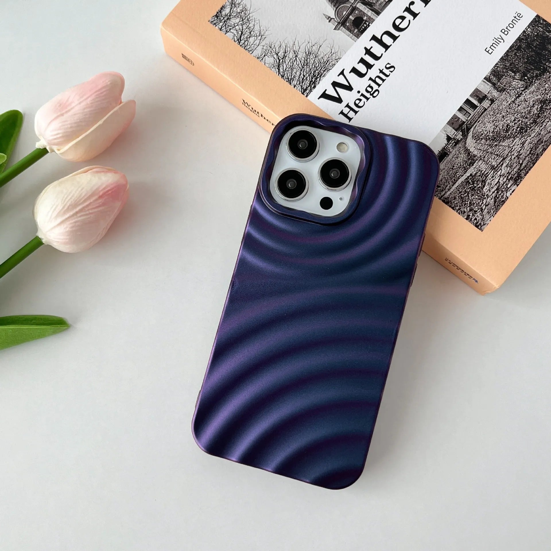 Water ripple TPU phone case for iPhone 11 to 15 Pro Max in black with oil injection finish