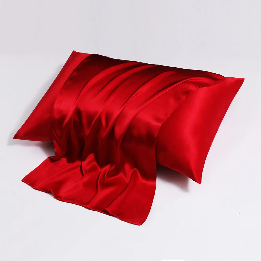 Double-sided silk pillowcase with concealed zip in baby blue colour showing size options