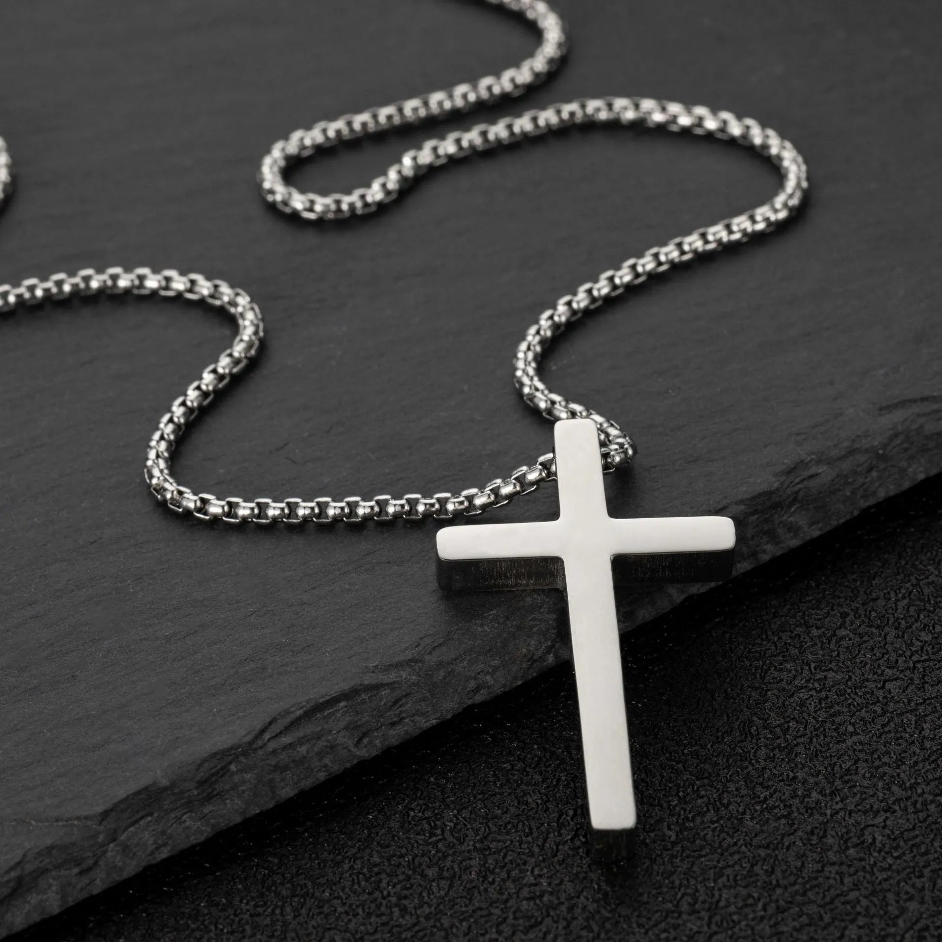Simple box chain stainless steel necklace unisex alloy velvet band geometric shape gold electroplating finish