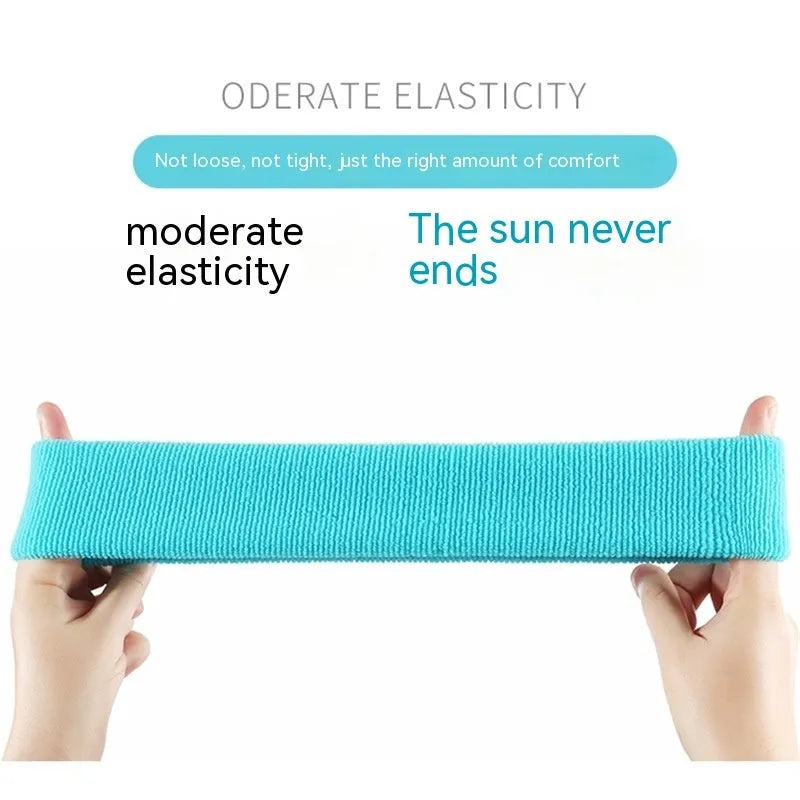Elastic widening sports sweat headband in solid colours: black, blue, red, rose red, sky blue.