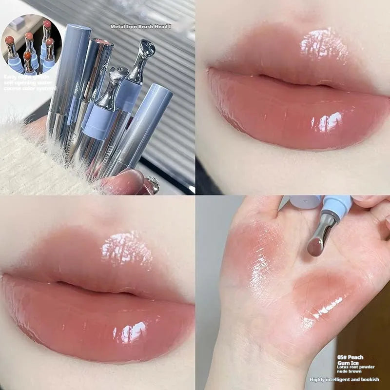 Mirror Water Light Lip Gloss Lipstick in six sheer shimmer shades in a slim case.