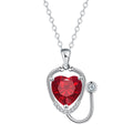 Red diamond women's stethoscope necklace with fashion wings cross design on copper with electroplated finish
