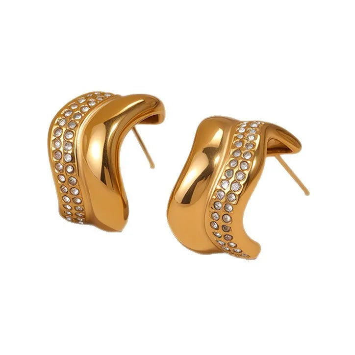Stainless steel 18K gold plated triangle geometric stud earrings for women fashion OL light luxury style