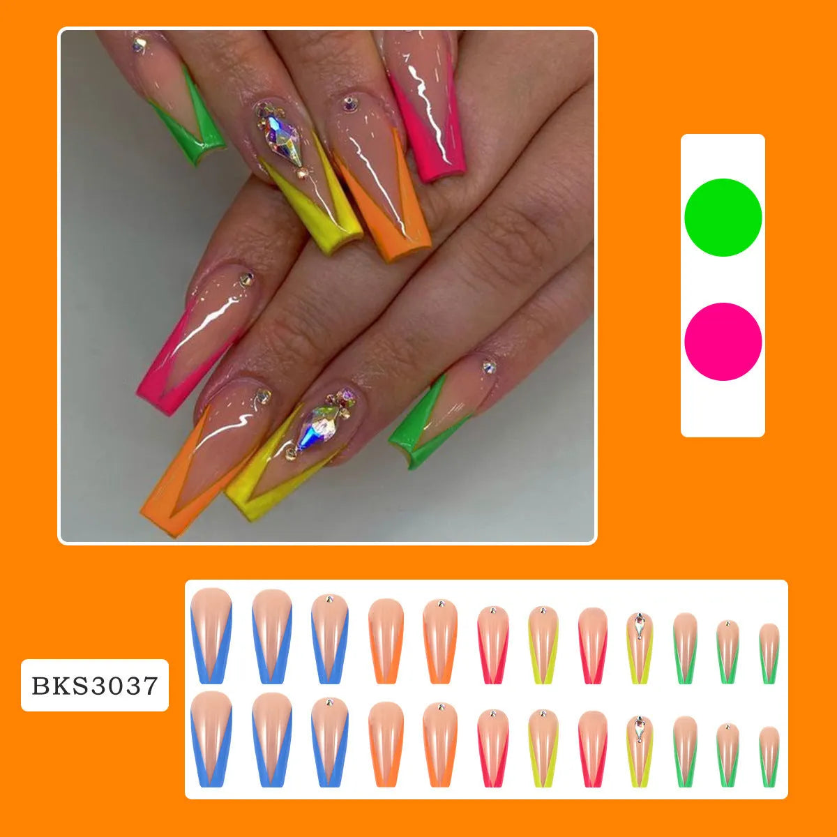 Detachable artificial nail tips in diamond colour French style with cartoon, love and cross heart decorative patterns