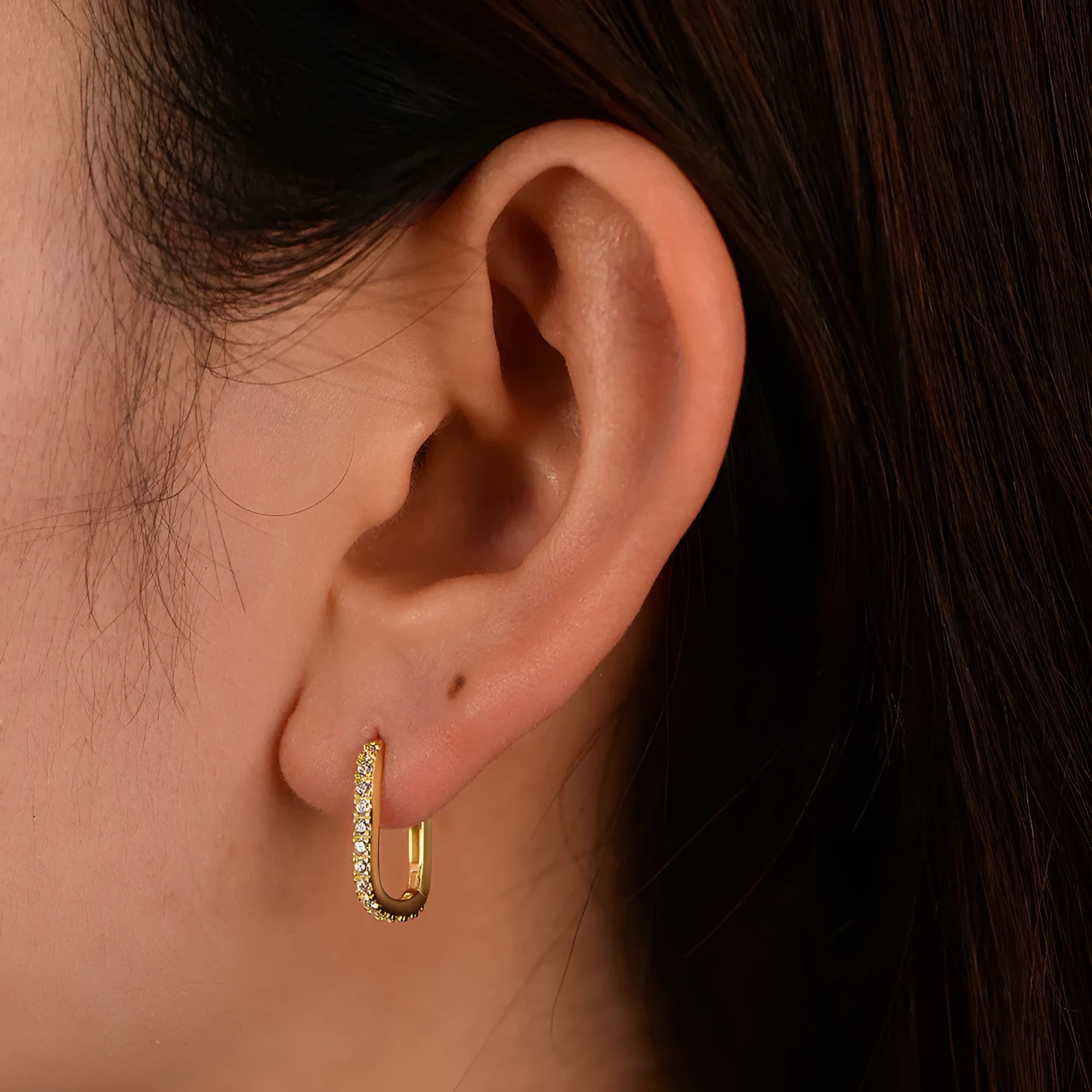Sterling silver oval zircon geometric ear clip earrings in yellow and white options