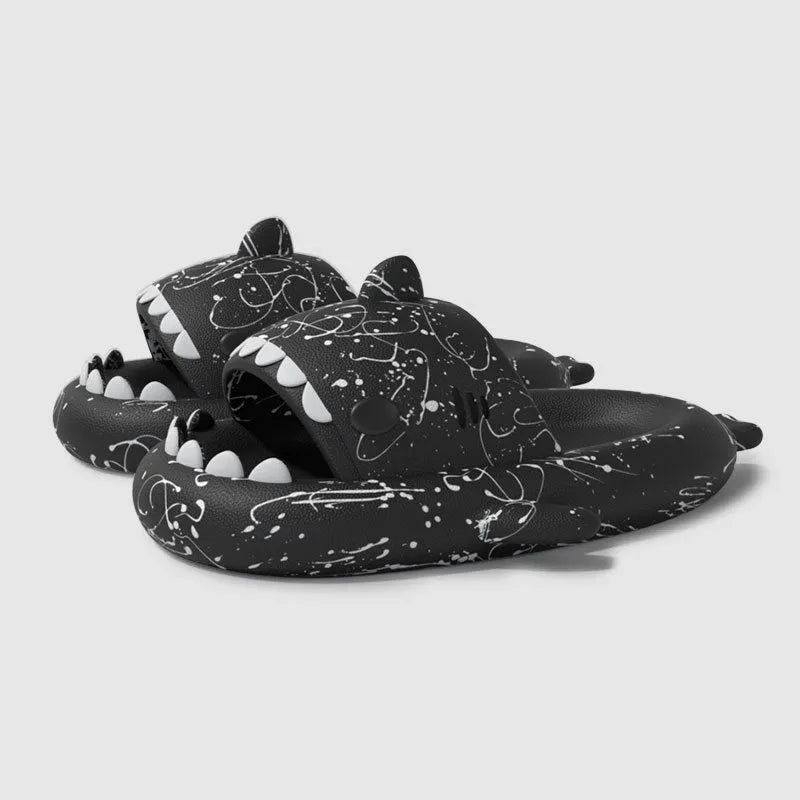 Men's anti-slip deodorant shark slippers in rice shark white colour, EVA sole, side view